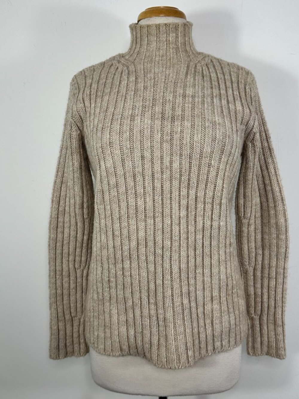 Lauren Ralph Lauren Wool Alpaca Cream Ribbed Mock Neck Sweater Womens Small